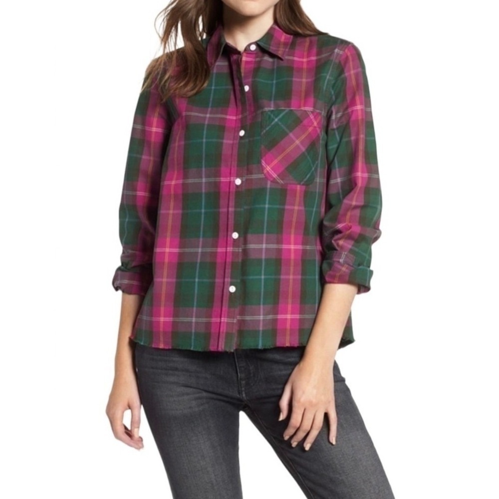 Current Elliott Purple Green Plaid Back Slit Flannel Shirt Size 0 NWT Autumn